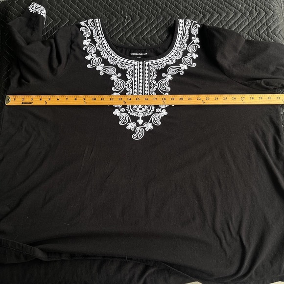 Woman Within Tunic Top Womens Plus Size 3X Black White Embroidered 3/4 Sleeve - Picture 8 of 11